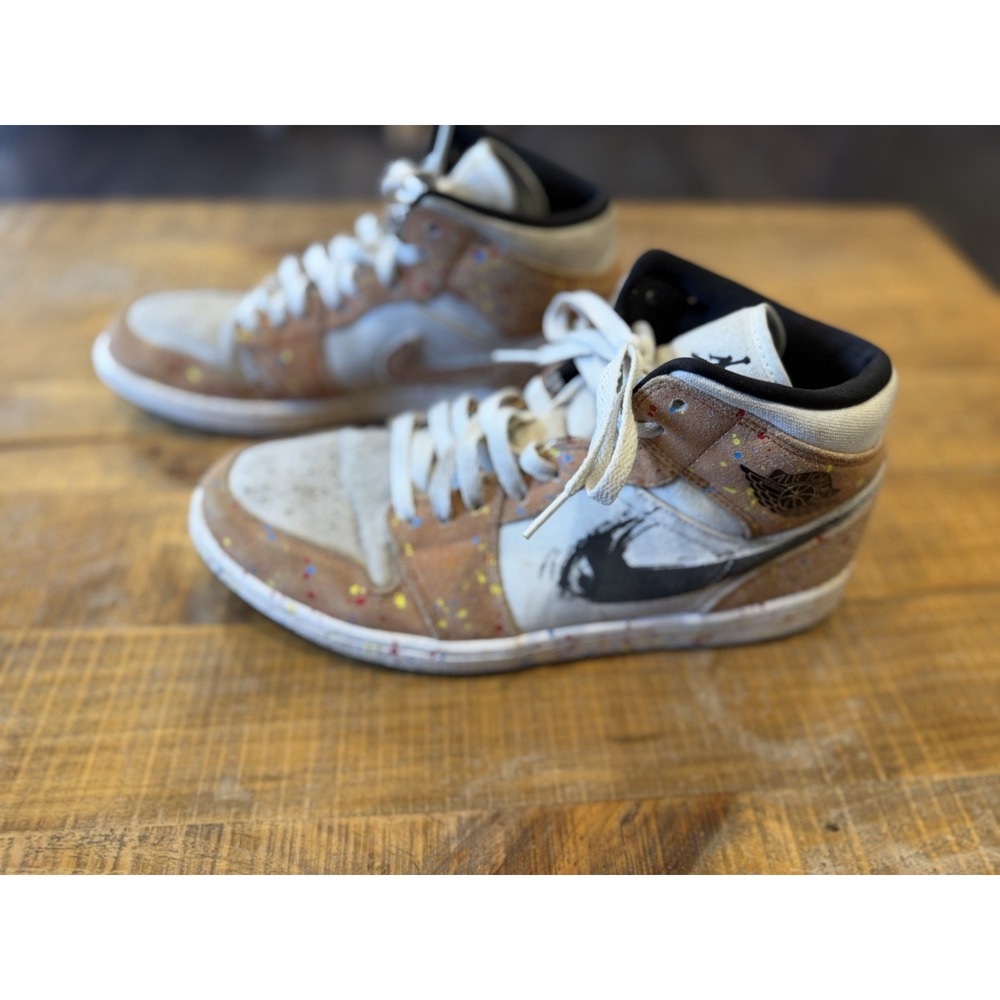 Nike Air Jordan 1 Mid Shoes Brush Stroke Paint Men's Sneakers Size 10.5